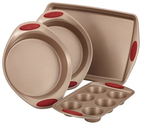 Rachael Ray - Cucina 4-Piece Nonstick Bakeware Set - Latte Brown/Cranberry Red